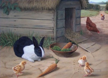 victoria victorian Tableau Peinture - lapin et poulet dans VICTORIAN STYLE